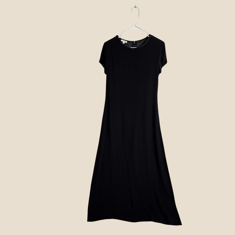 Lynn Lugo Black Short Sleeve Maxi Dress Size S Made in USA Formal Column Dress